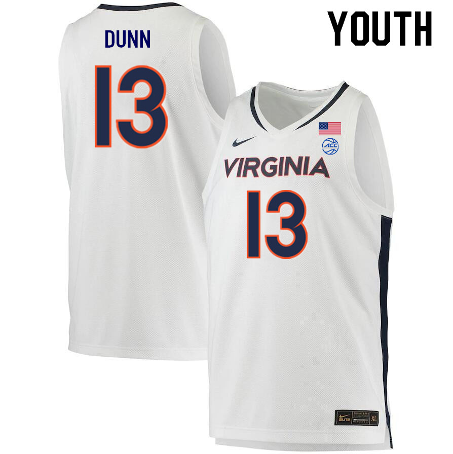 Youth #13 Ryan Dunn Virginia Cavaliers College 2022-23 Stitched Basketball Jerseys Sale-White